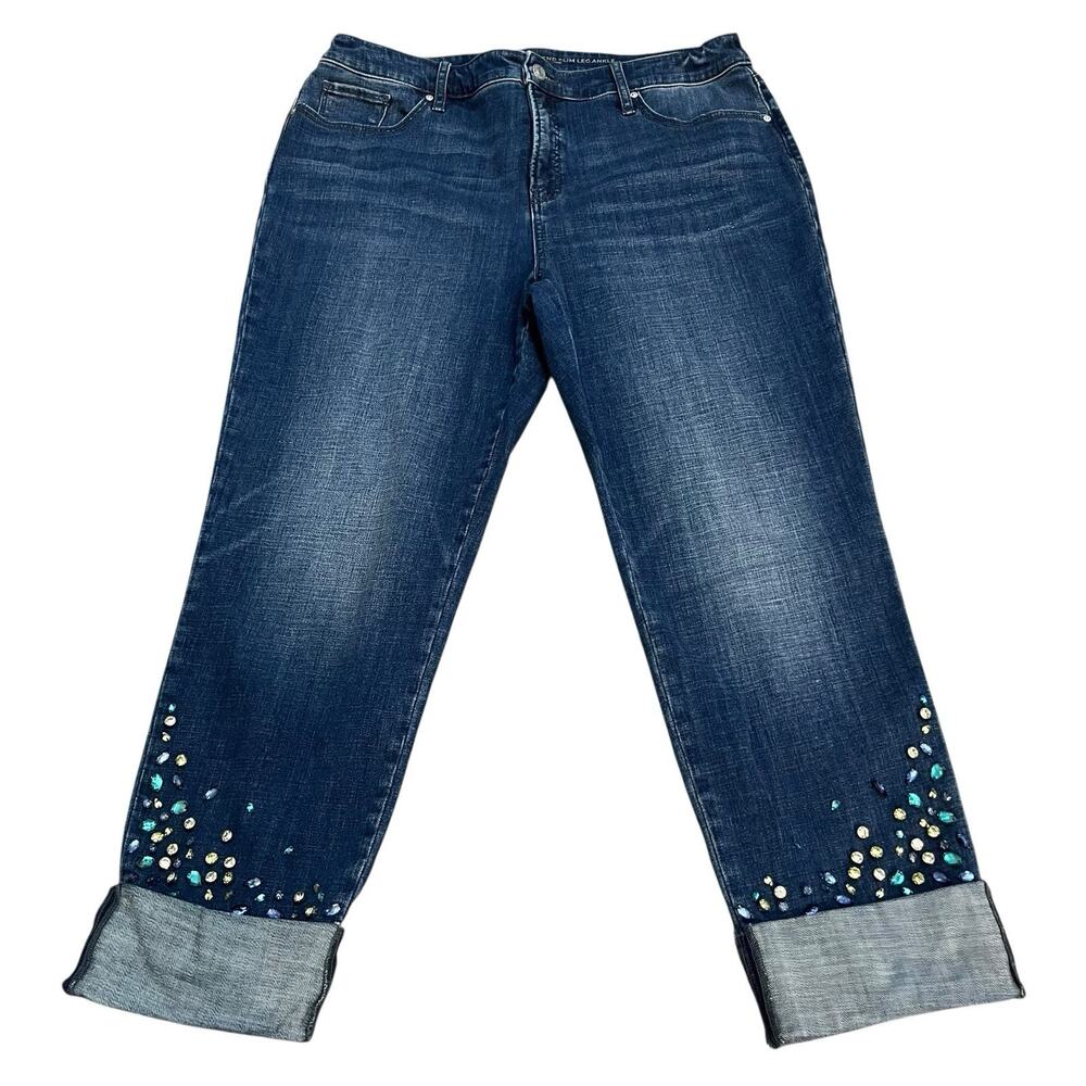 Chico's Dark Blue Cropped Jeans with Embellished Cuffs